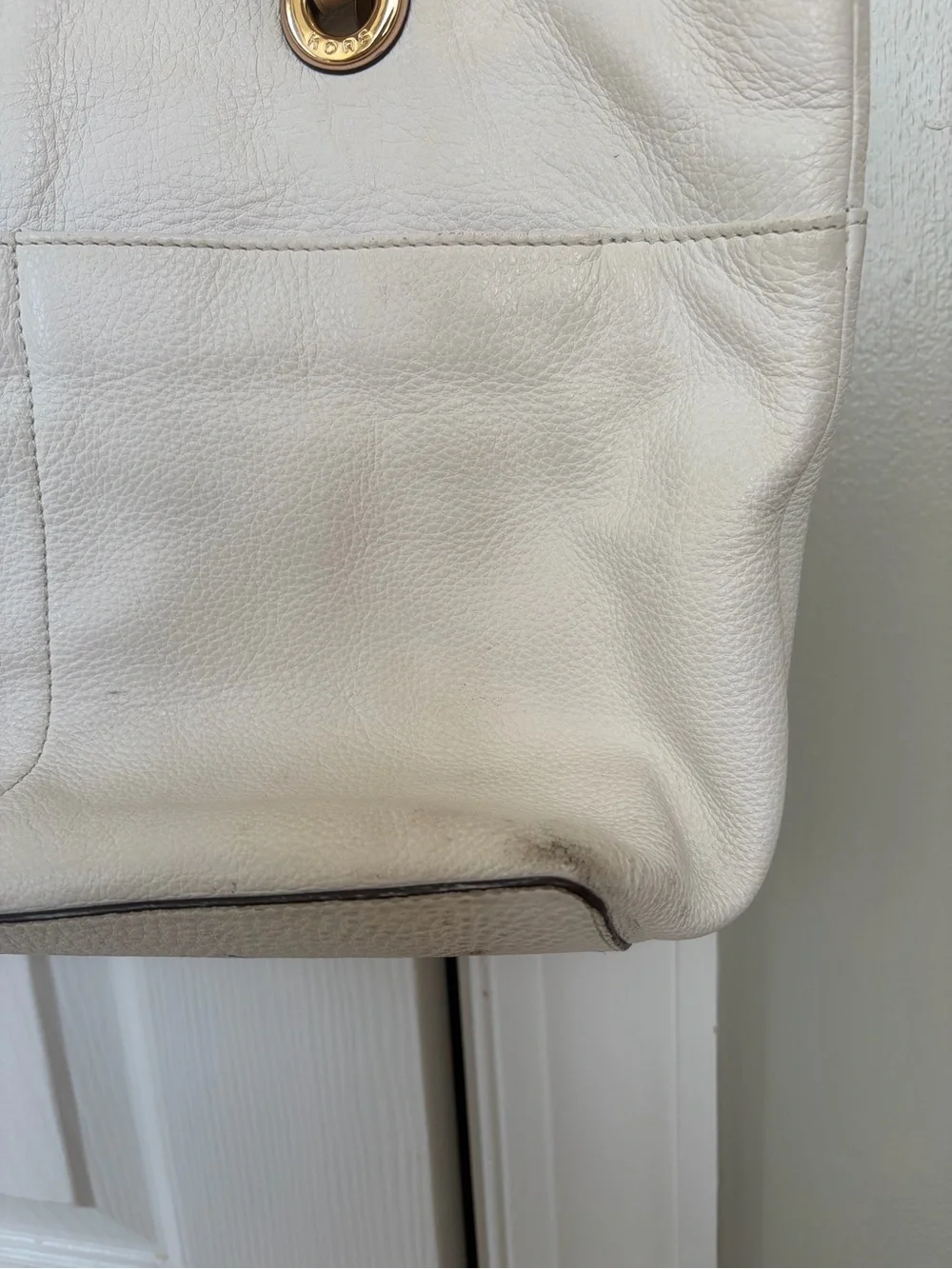 Michael Kors Cream Leather Tote with Tan Straps and Gold Hardware
